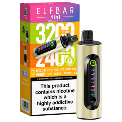 Elfbar 4 in 1 3200 Puffs Rechargeable Battery - Yellow Edition